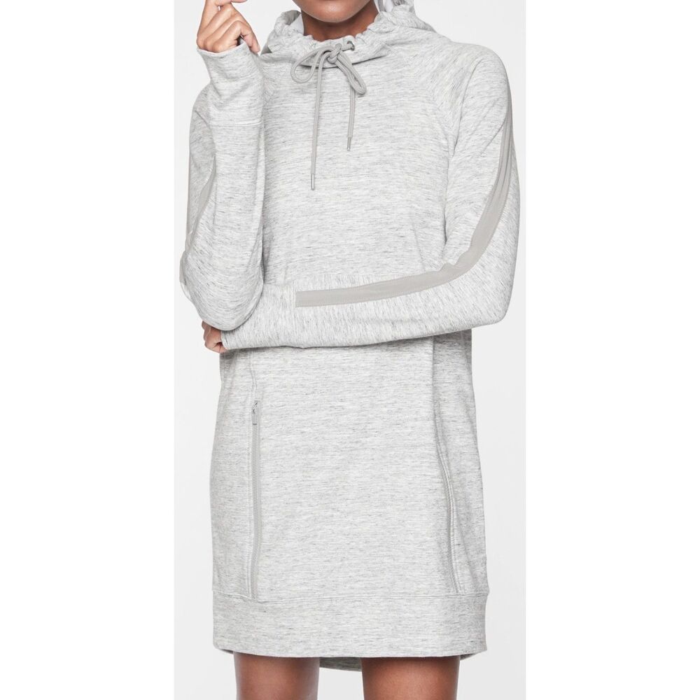 Athleta Victory Sweatshirt Dress Size M Gray Heather Spacedye Zip Pocket Hoodie